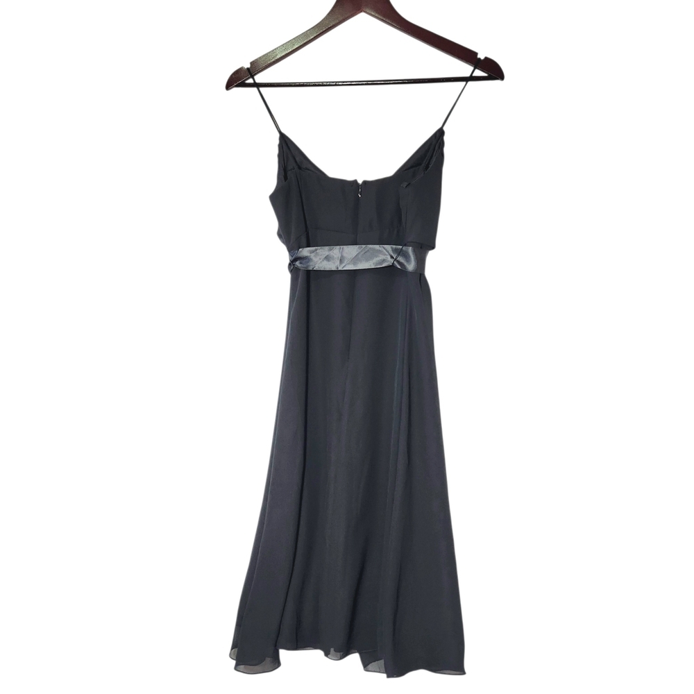 Jump Apparel 90s/Y2k Black Empire Waist Knee Length Dress Satin Bow Flowy Prom - Picture 2 of 10